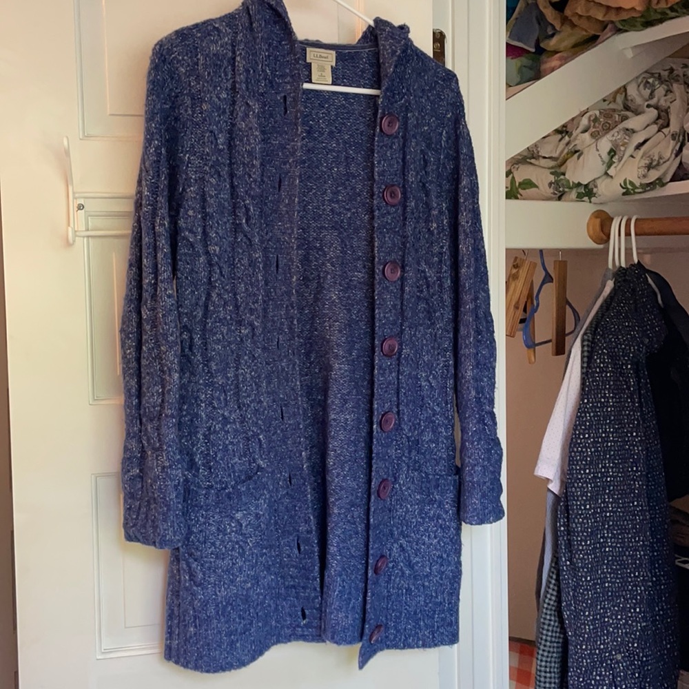 Women’s L.L. Bean Long Blue Hooded Cardigan